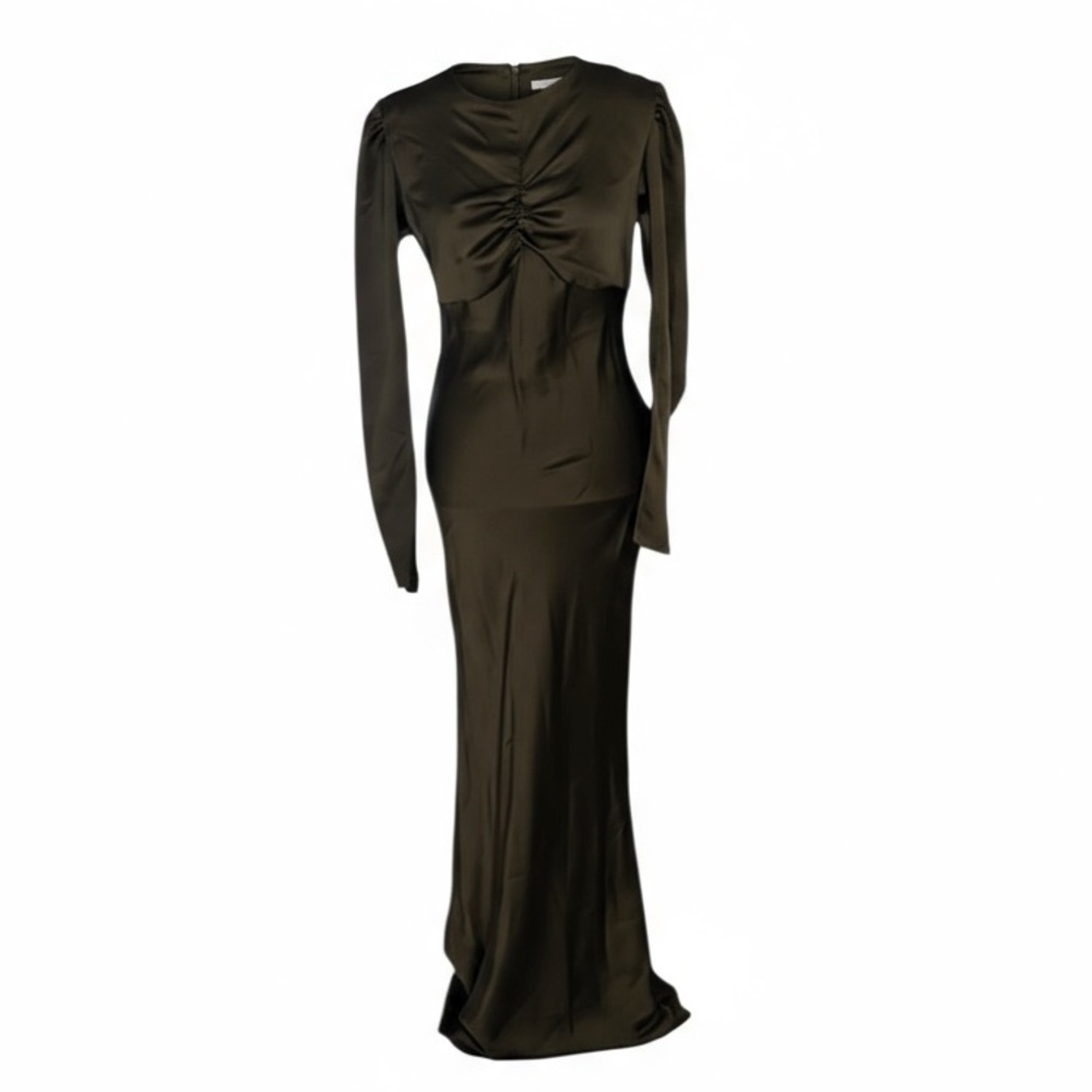 ASOS DESIGN NWT Brown Ruched Bust Satin Maxi Dress - Size 6